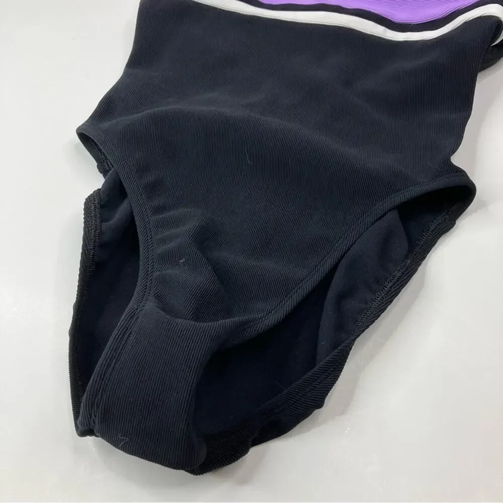 Jag Vintage Black Purple One Piece Swimsuit Made in USA Womens 14